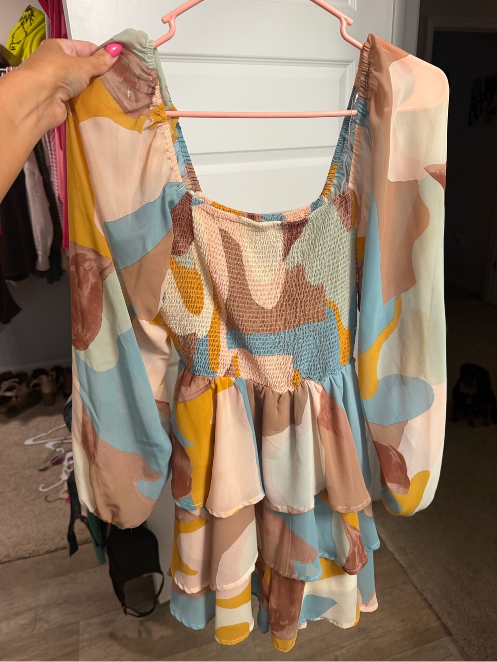 Multicolor Tiered Peasant Blouse - Boho Long Sleeve Top